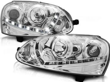 Scheinwerfer LED Tagfahrlicht Optik für VW Golf 5 Jetta 5 Bj. 03-10 Chrom